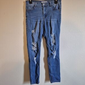 Trendy Blue Distressed Women's Skinny Jeans